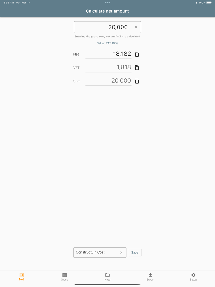 Calculator VAT net gross