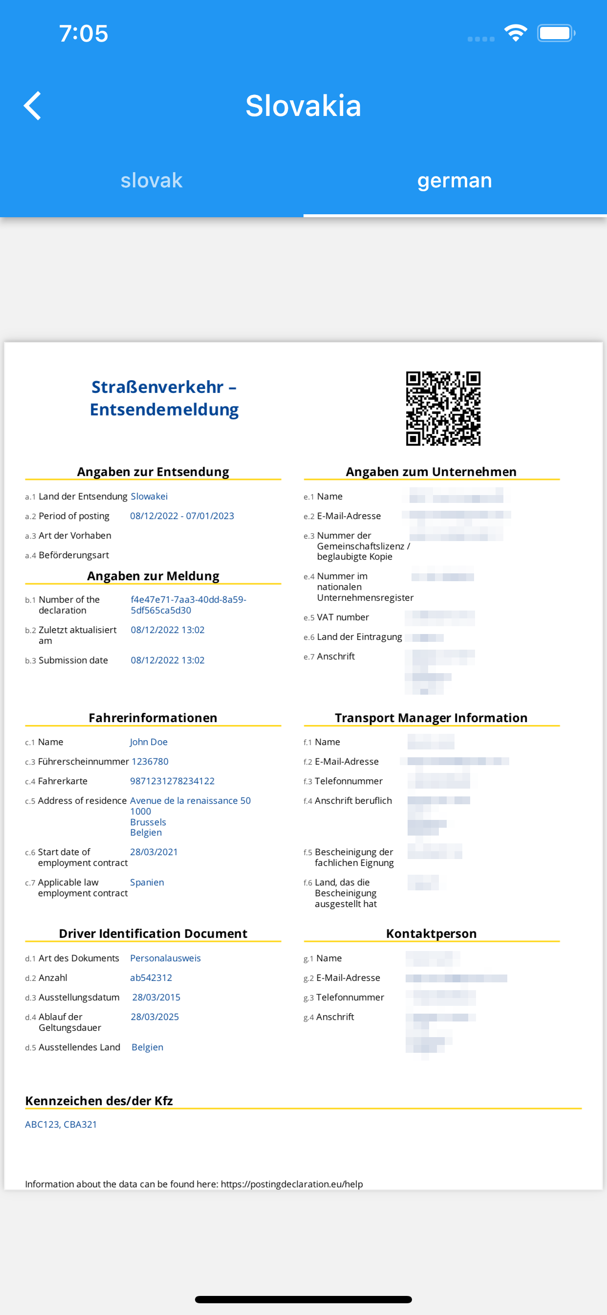 IMI Posting declaration