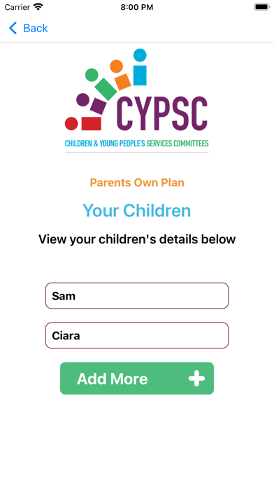 CYPSC – Parents Own Plan Screenshot