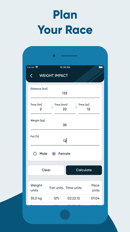 Running calculator Pace, Race