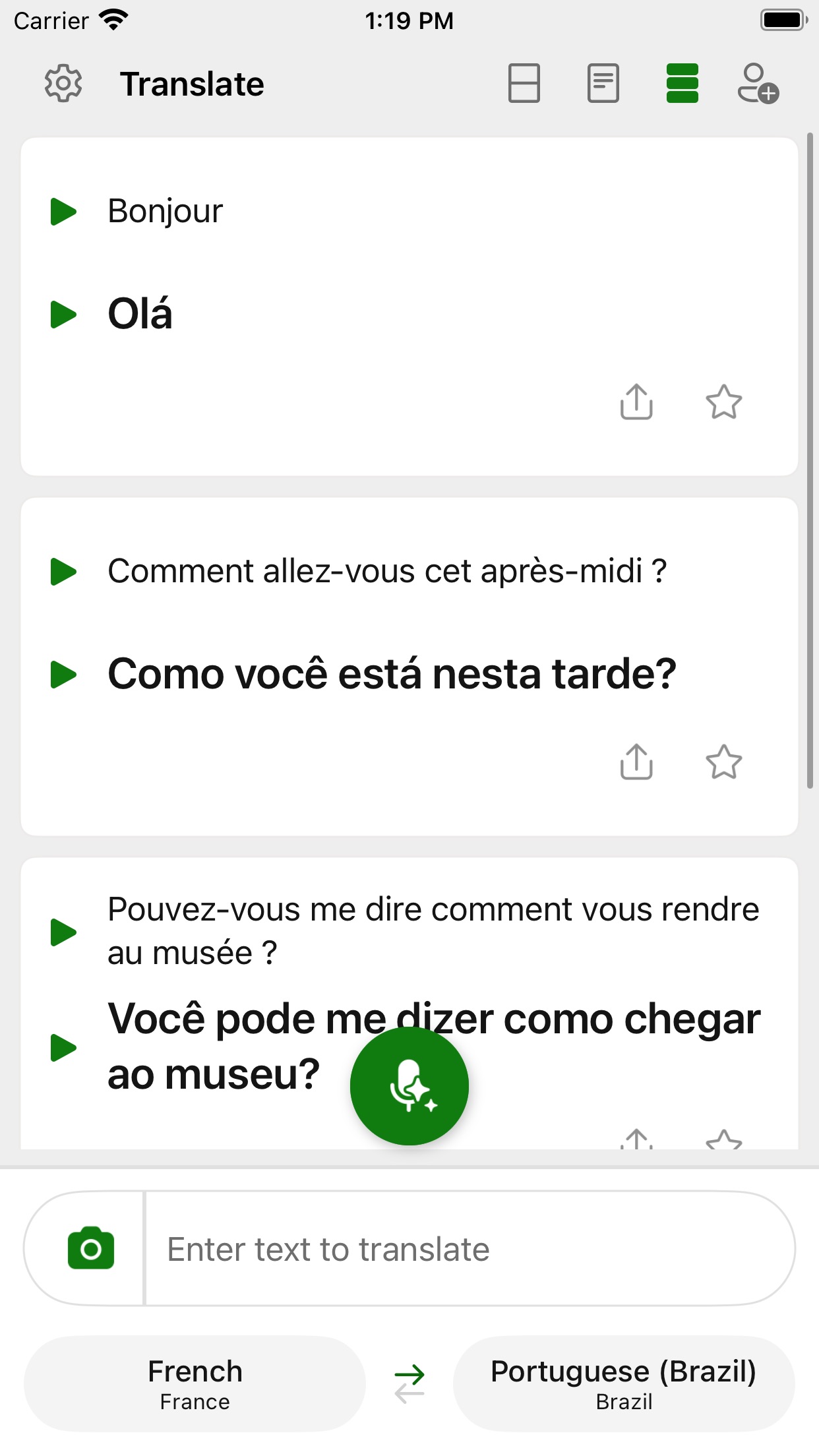 Screenshot do app Microsoft Translator