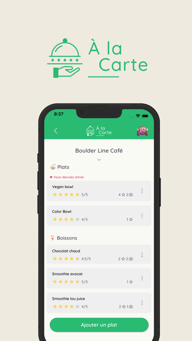 A la carte - Notez les plats Screenshot