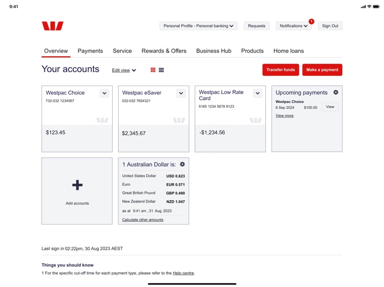 Westpac Banking for iPad