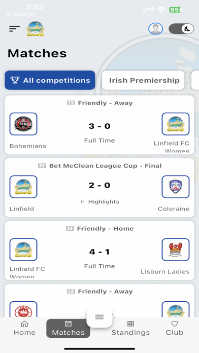 Linfield Football Club App Screenshot