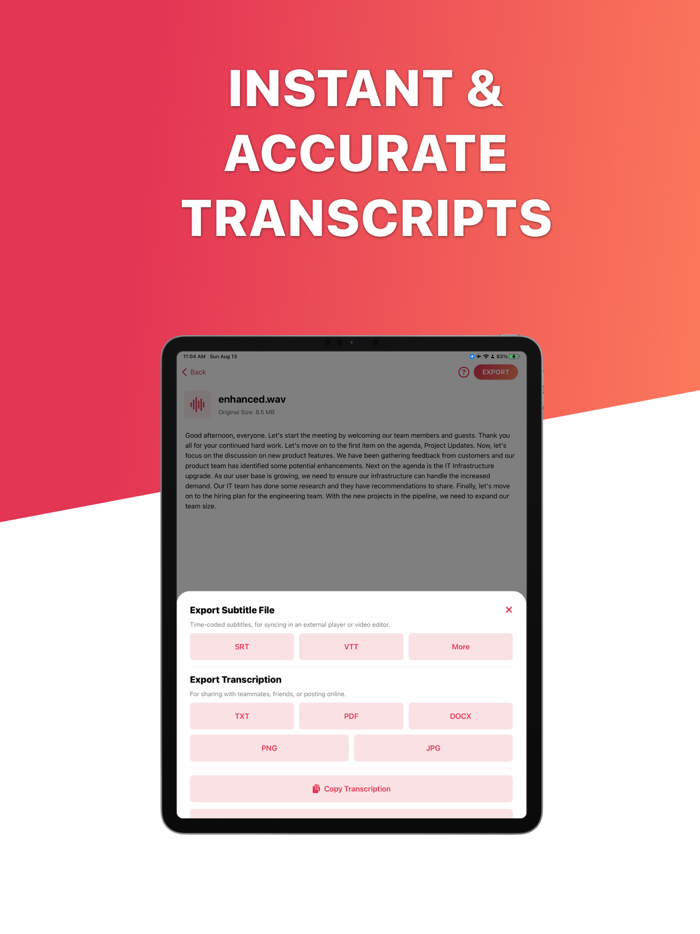 Transcribe Speech to Text