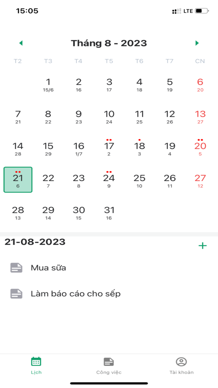 Lịch làm việc - Công việc