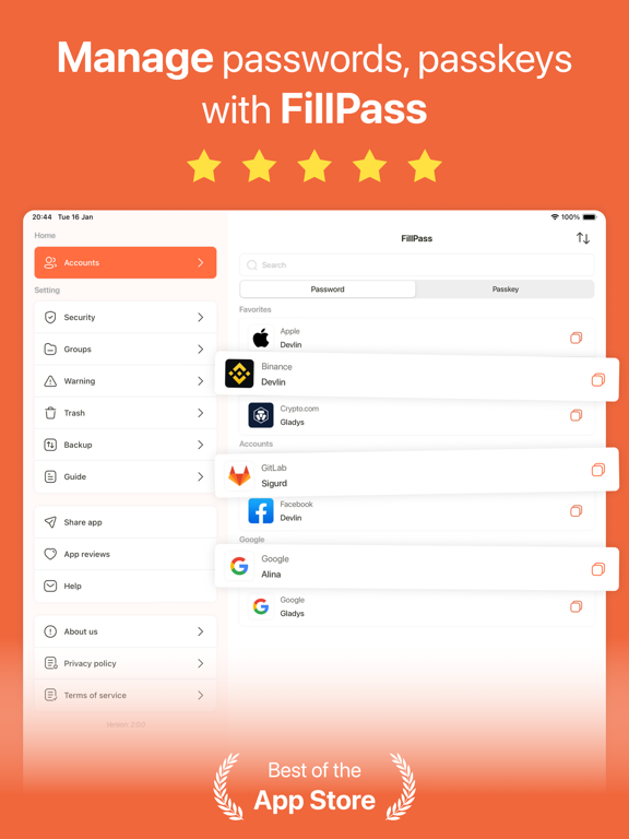 FillPass - Password, Passkey iPad screenshot 1 - Utilities app
