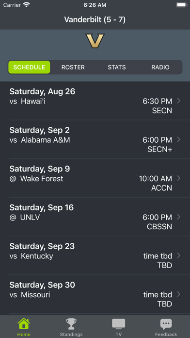 Screenshot #1 pour Vanderbilt Football Schedules