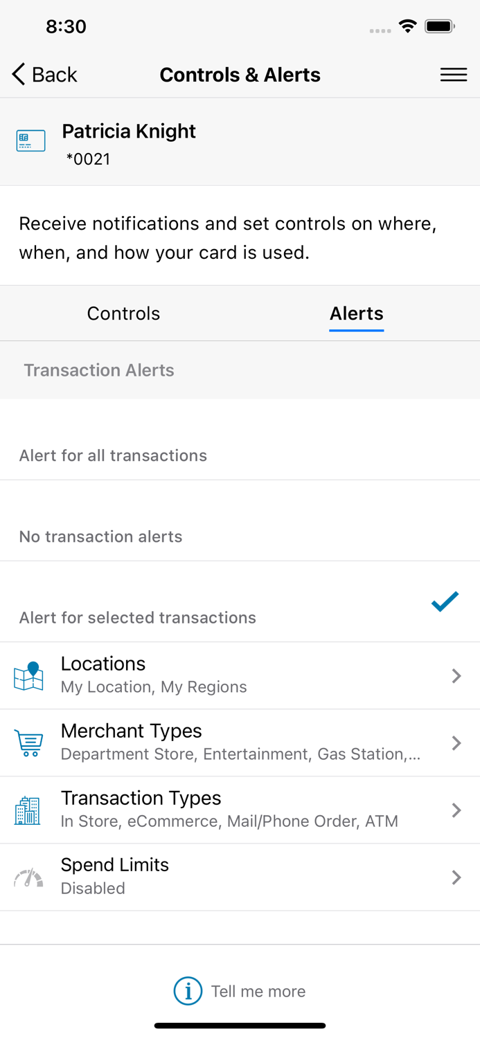 CCCU Debit Card Controls