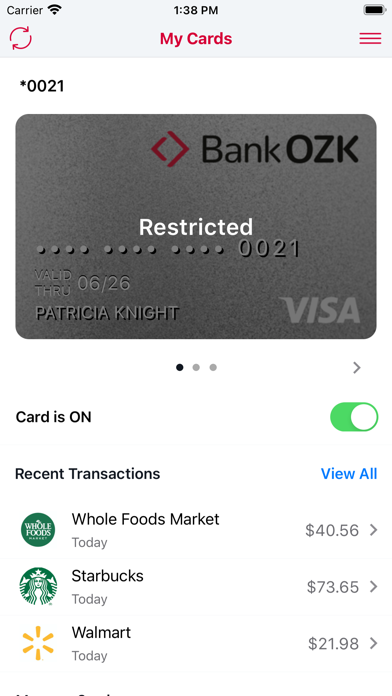 Bank OZK Cards Screenshot