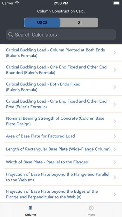 Column Construction Calculator Screenshot