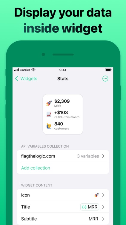 Backend widget: API dashboard
