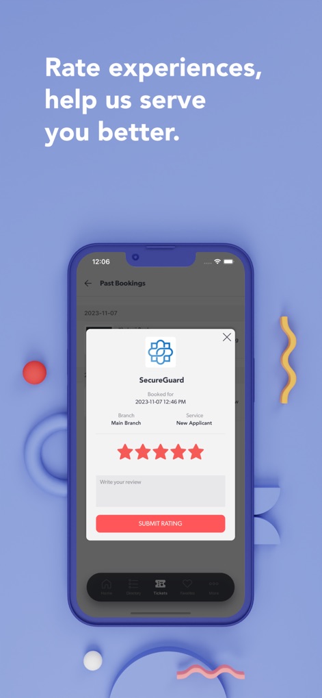 Skiplino - ユーザーは、サービス提供後に表示される5つ星のサービス評価機能とレビュー記入欄を通じて、即座にフィードバックを提供し、事業者が提供内容を改善するのに貢献できます。