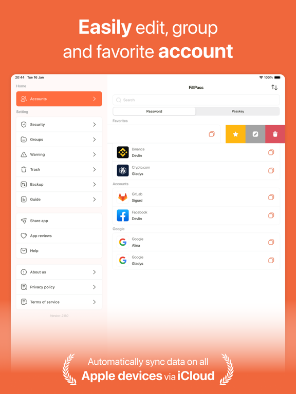 FillPass - Password, Passkey iPad screenshot 5 - Utilities app