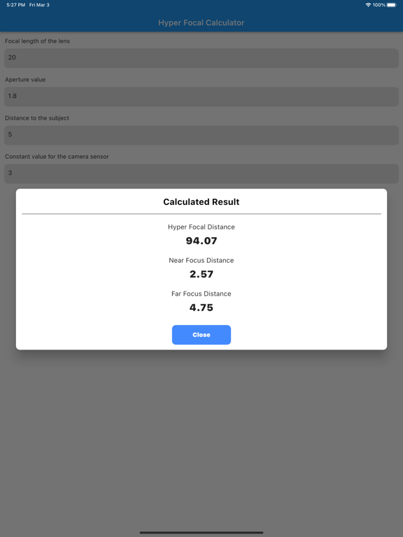 Screenshot #5 pour Hyper Focal Calculator