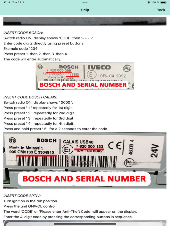 RADIO CODE for IVECO TRUCK