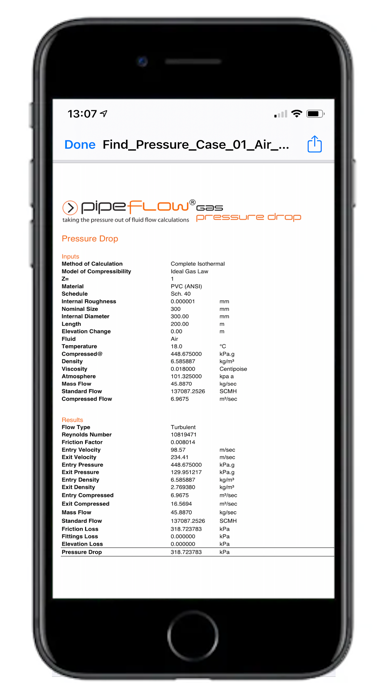 Pipe Flow Gas Pressure Drop Screenshot