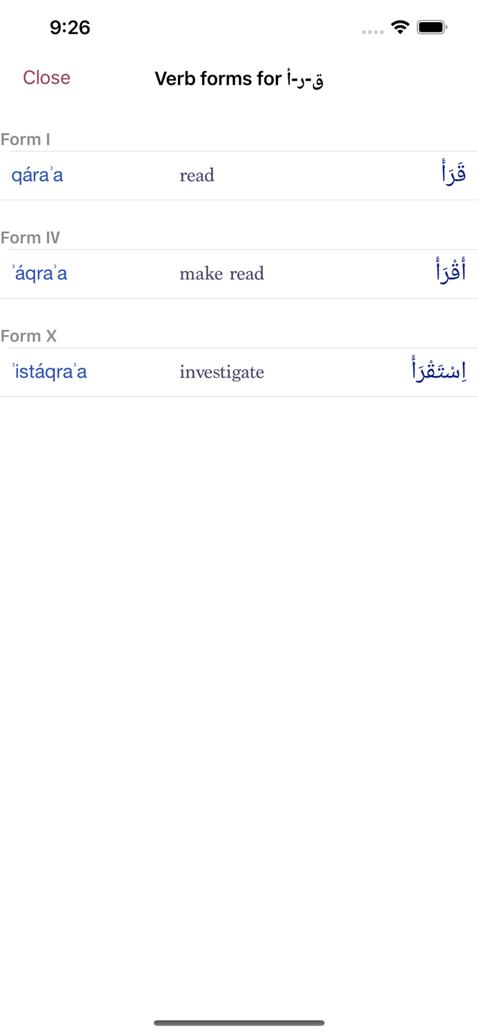 CAVE Arabic Verb Conjugator