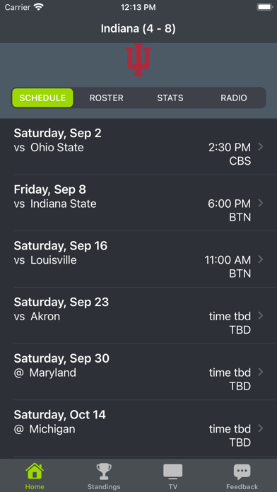 Screenshot #1 pour Indiana Football Schedules