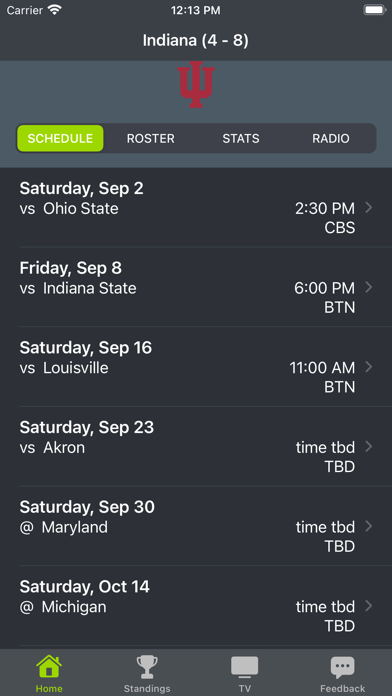 Indiana Football Schedules Screenshot