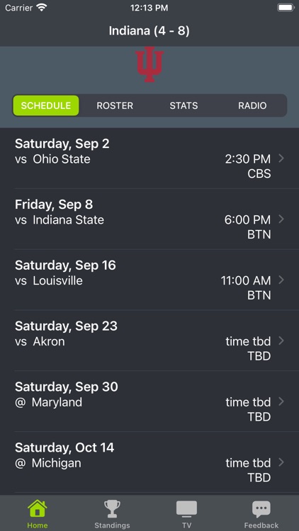 Indiana Football Schedules