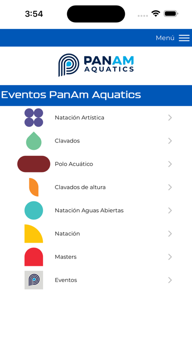 PanAm Aquatics Events Screenshot