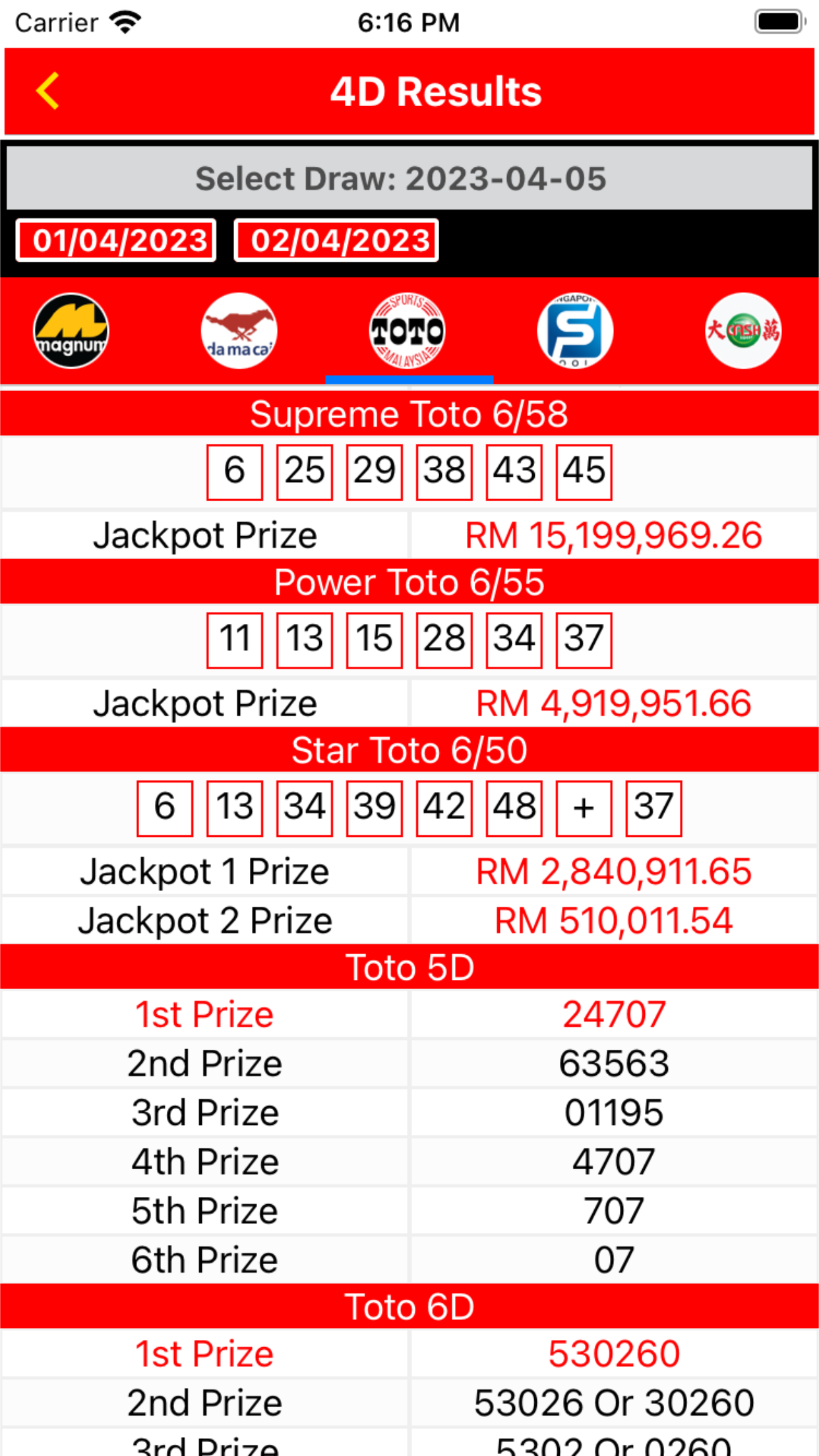 Lotto 4D Results Live 4D Toto