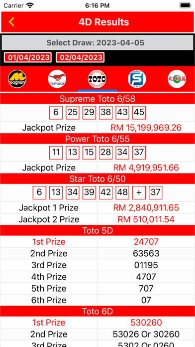 Lotto 4D Results Live 4D Toto Screenshot