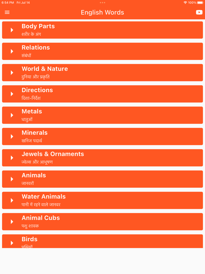 Daily Words English to Hindi