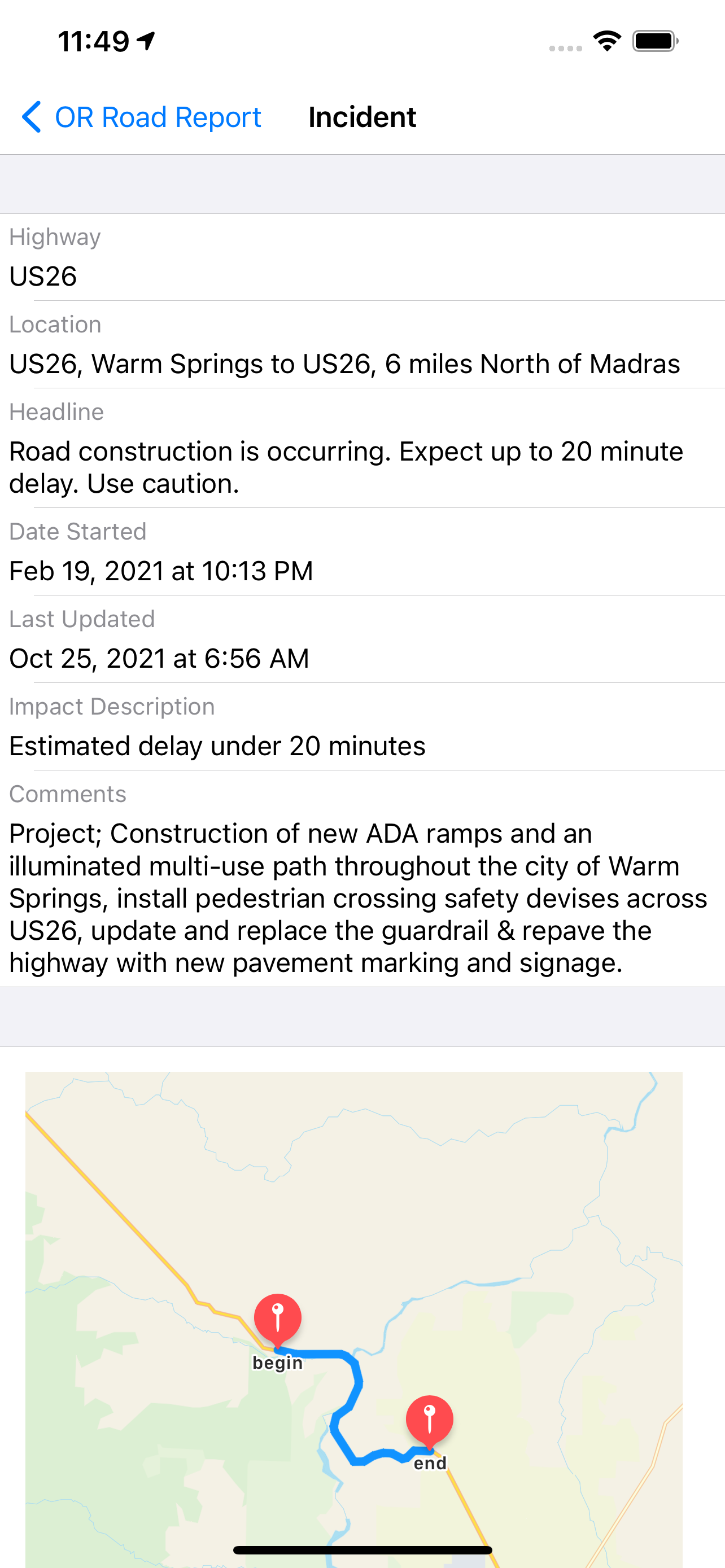 Oregon Road Report