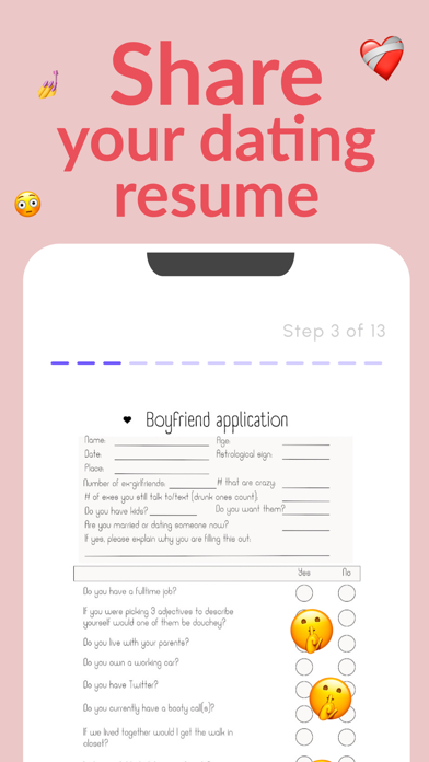 Find Love: Boyfriend Resume,CV Screenshot