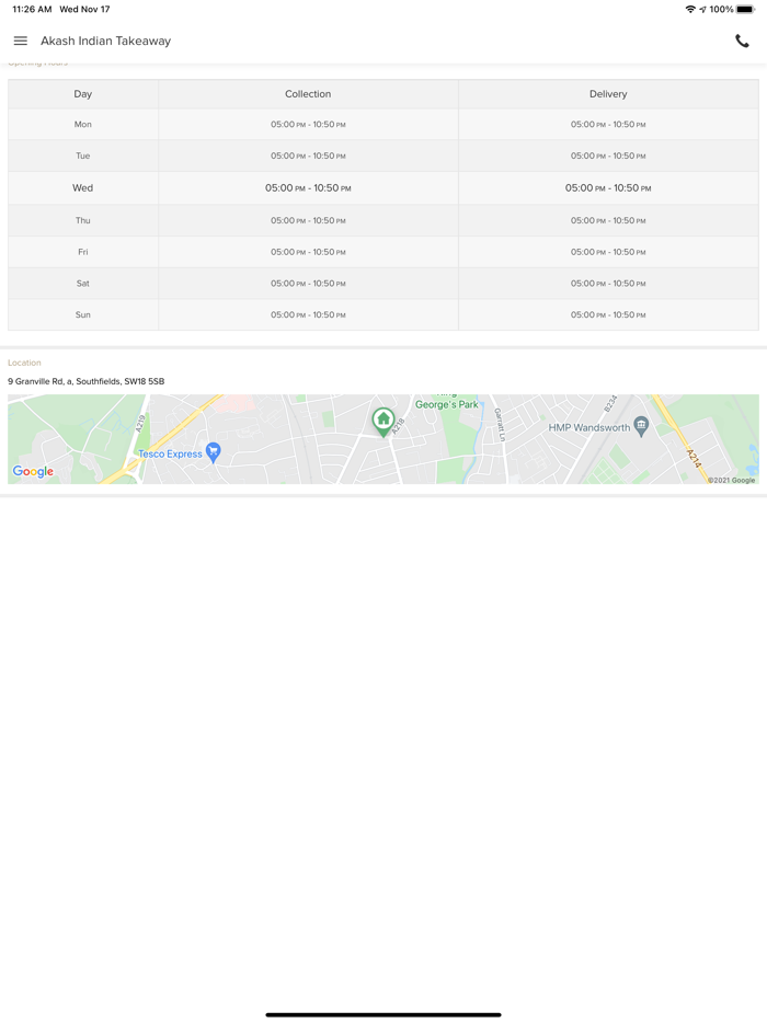 Akash Indian Takeaway SW18 5SB