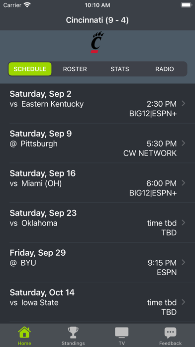 Screenshot #1 pour Cincinnati Football Schedules