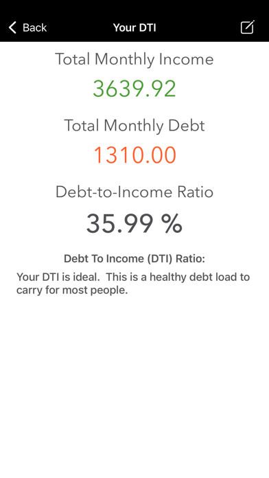 Debt To Income Calculator Screenshot