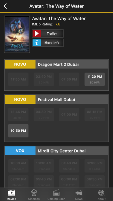 UAE Cinema Showtimes Screenshot