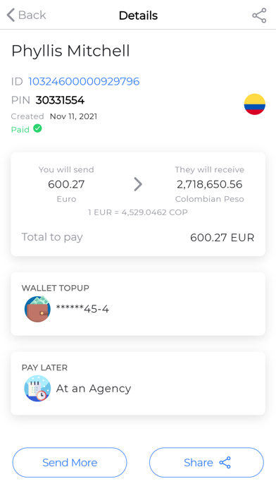 Kori Money Transfer Screenshot