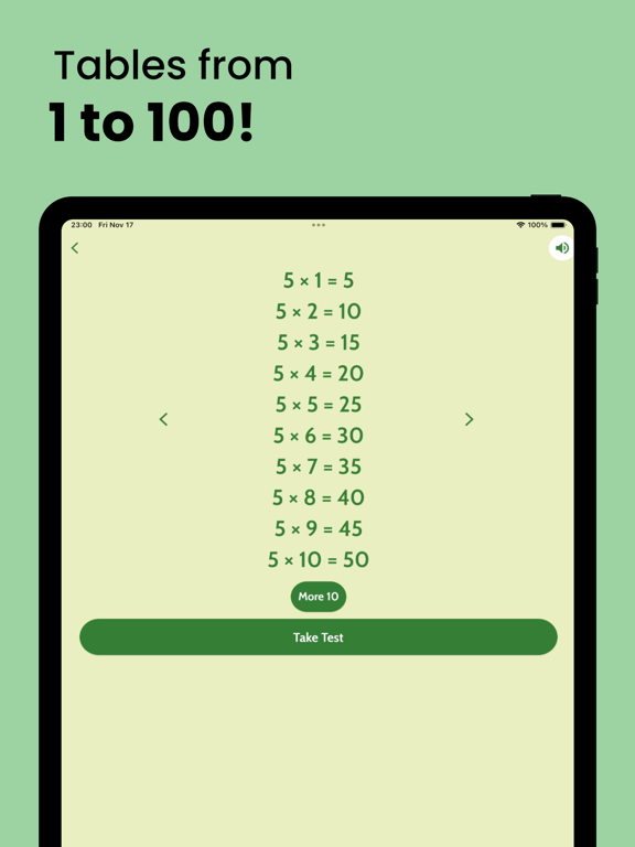 Maths Tables 1 to 100 and Quiz iPad screenshot 2 - Education app