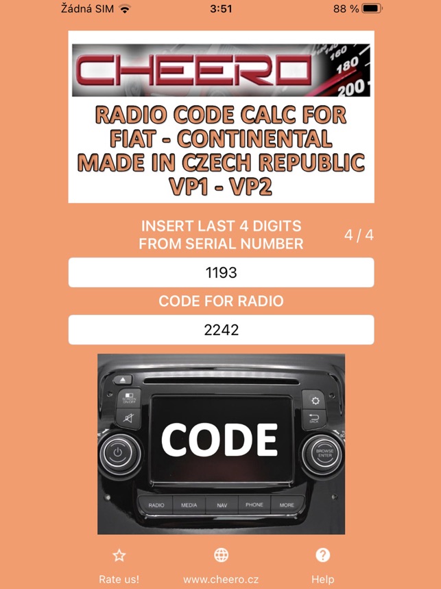 RADIO CODE for FIAT VP2 CZECH on the App Store