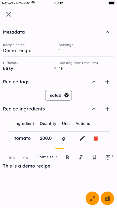 Personal recipe book Screenshot