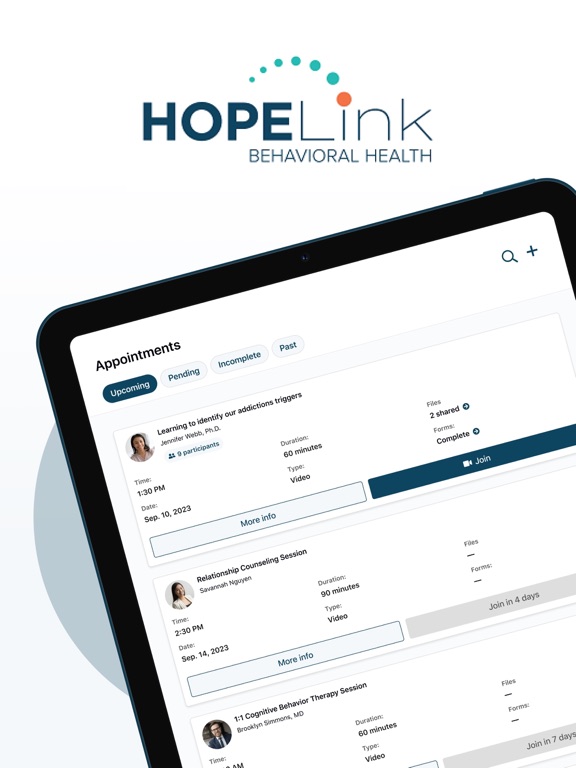 HopeLink BH Client Portal iPad screenshot 1 - Medical app