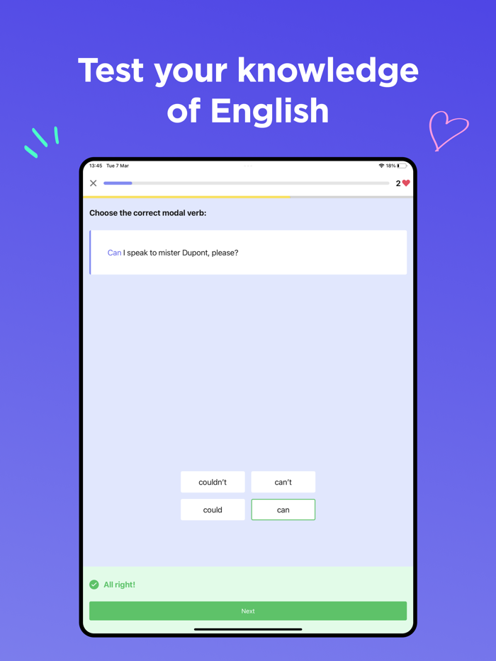 English Verbs Grammar test Pro
