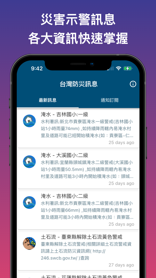 #1. 台灣防災訊息-即時通報訂閱系統 (iOS) 由: Yu Chin Chia