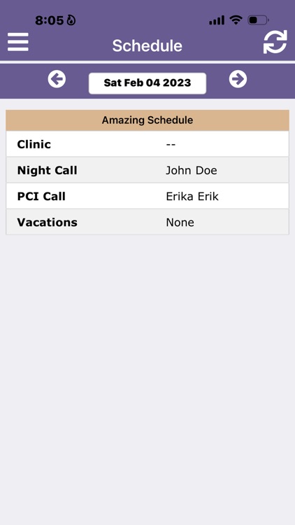 Call Schedule