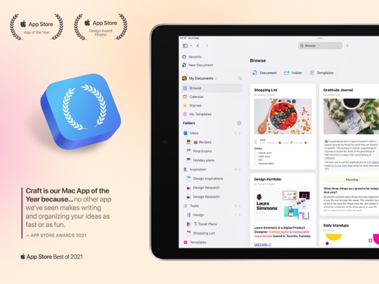 Craft: Write docs, AI editing iPad app afbeelding 1