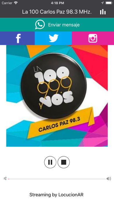 La 100 Carlos Paz 98.3 MHz. Screenshot