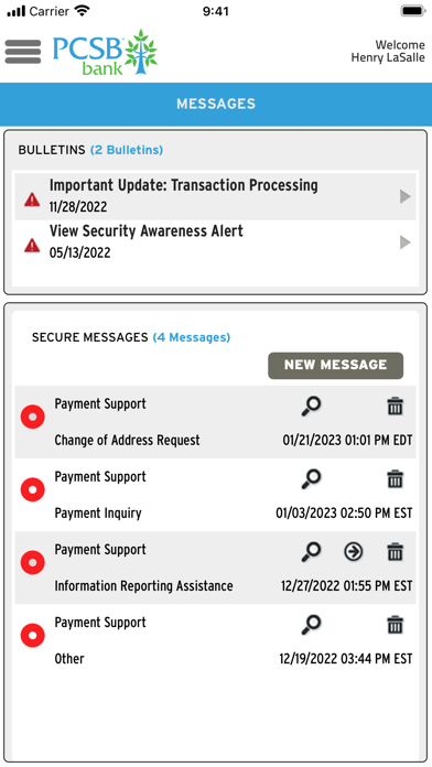 PCSB Bank Cash Management Screenshot