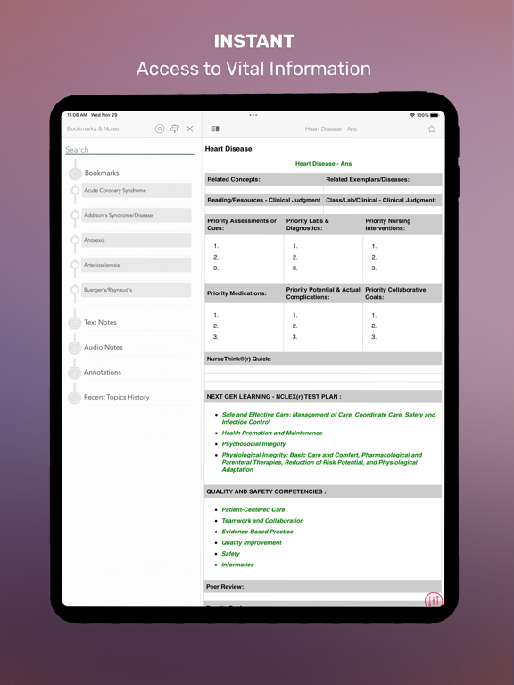 NurseThink® NoteBook iPad screenshot