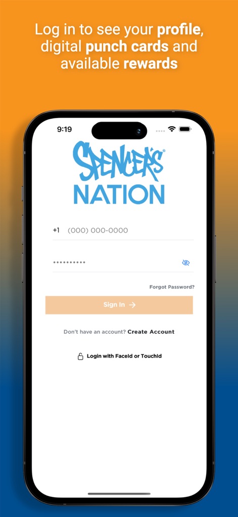Spencer’s Nation - The app provides a streamlined login experience, featuring standard credentials entry and convenient biometric options like FaceID or TouchID.