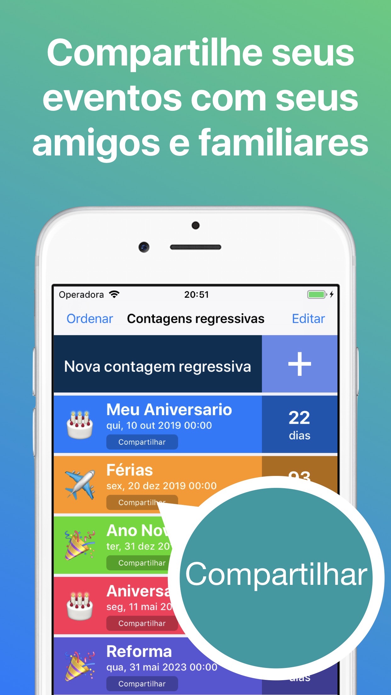 Screenshot do app Contagem Regressiva ◎