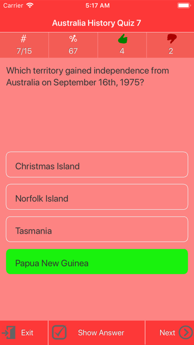 Australia History Quiz Screenshot
